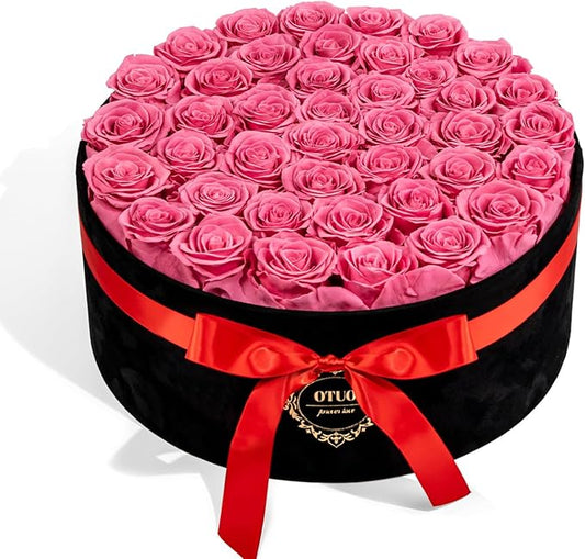 40 Real Preserved Roses in Suede Box Forever Roses Last Up to 3 Years, Flowers for Delivery Prime, Mother’s Day, Birthday, Christmas - Pink