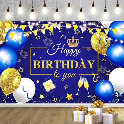 YinQin 180x120 cm Royal Navy Gold Happy Birthday Party Photography Backgrounds Backdrops Cloth 71x47 inch Glitter Navy Blue Golden Happy Birthday Sign Banners Decorations Supplies for Women Men
