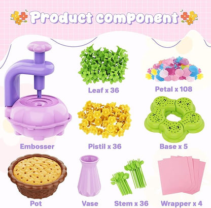 FUNZBO Fabric Flower Bouquets Toys Craft Kit, DIY Arts and Crafts for Kids Ages4-6, Flower Making Toys for 4 5 6 7 8+Year Old Girl Christmas Birthday Gifts, Creative Activity Craft flowers fot Toddler