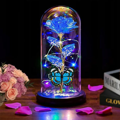 Christmas Rose for Women Mom Wife Her,Womens Gifts for Christmas,Light Up Rose Flower Gifts for Women,Glass Butterfly Gifts for Sister, Birthday Gifts for Mom Blue