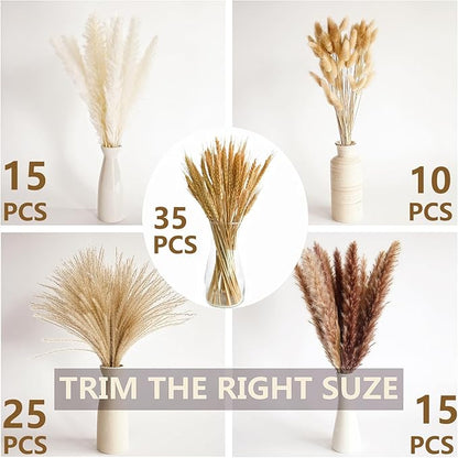 Dried Wheat Stalks and Pampas Grass Decor – 5 Types of Natural Dried Florals Including Wheat, Pampas Grass, Bunny Tails, and Dried Flowers – Fall Floral Arrangements for Vase, Farmhouse & Table Decor