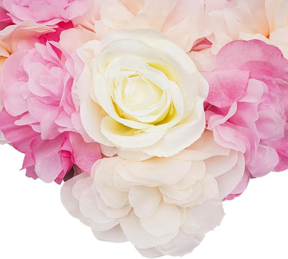 Artificial Flower Wall Panels, Silk Wedding Flower Wall Backdrop Panel, 3D Floral Panel Artificial Floral Wall Mat Flower Screen for Photo Party Wedding Wall Background Decor (12PCS Pink+White)