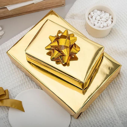 Merture Gold Wrapping Paper Roll - 17 In X 16.4 Ft(23.3 sq.ft.) Metallic Gold Solid Color Gift Wrap with Grid Cutting Lines for Christmas, Wedding, Birthday, Valentines Day, Mothers Day, Baby Shower