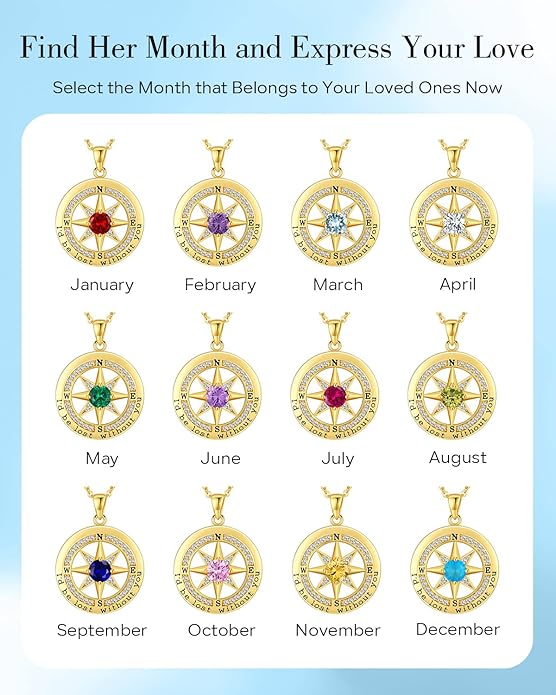 S925 Necklace Gift for Wife |Compass Jewelry |Women Anniversary |Sterling Silver |Girlfriend Birthday Gifts for Her Valentines |I'd be Lost without You |Jewel 18K Gold