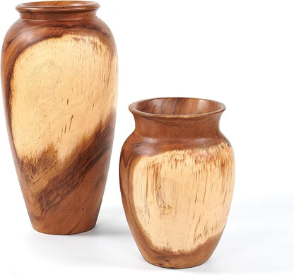Greenage Natural Acacia Wood Vase Handmade 7.1" 7.1" x 19.7" Handcrafted Solid Wooden Table Flower Holder Rustic Decorative Tall Floor Vase for Living Room Balcony Home Decor