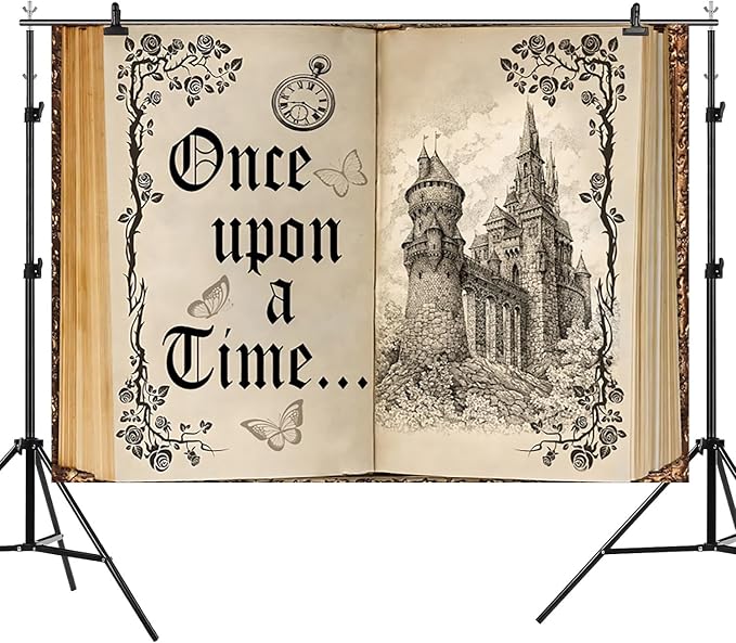 15x10ft Once Upon a Time Backdrop Fairy Tale Books Castle Princess Photography Background Once Upon a Time Birthday Baby Shower Decoration Storybook Wedding Party Banner