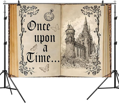 7x5ft Once Upon a Time Backdrop Fairy Tale Books Castle Princess Photography Background Once Upon a Time Birthday Baby Shower Decoration Storybook Wedding Party Banner