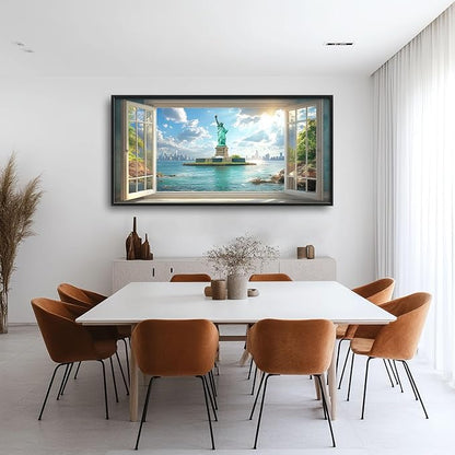 Statue of Liberty Large Wall Art Window Pictures Wall Decor Landmark Canvas Landscape Print Painting Modern Artwork Home Decoration for Living Room Bathroom Bedroom Office Framed 60"x30"