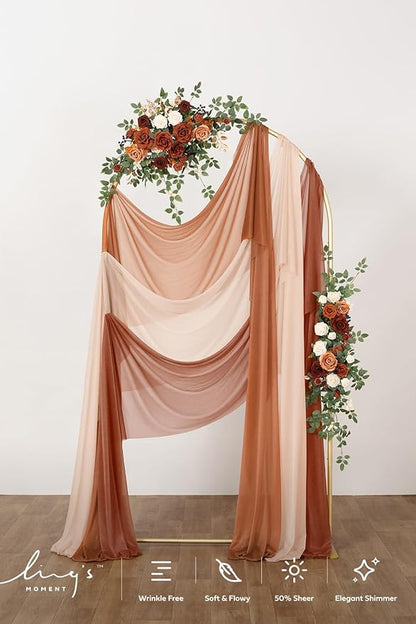 Ling's Moment Wedding Arch Draping Fabric - 20Ft Fall Wedding Arch Chiffon Fabric, Sheer Hanging Drapes Arrangement for Ceremony Backdrop Outdoors Party Swag Home Decor (Coral Peach & Terracotta)