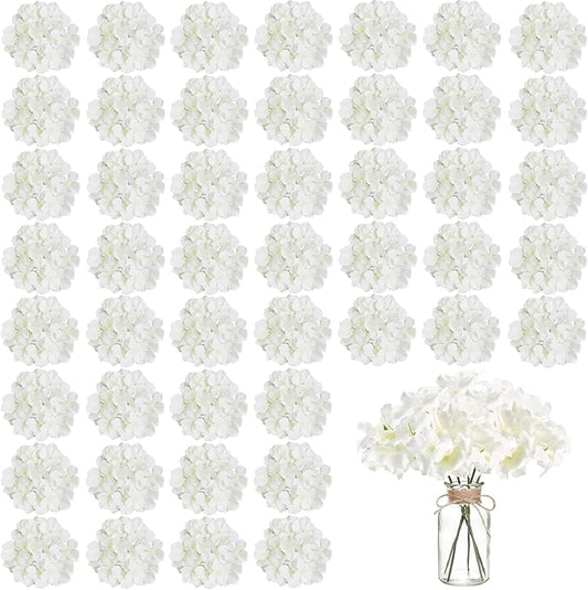 WEISPARK 100PCS Artificial Hydrangea Flowers, Fake Flowers Silk Hydrangea Full Flowers Heads with Stems for Wedding Home Party Shop Baby Shower Decor (Ivory)