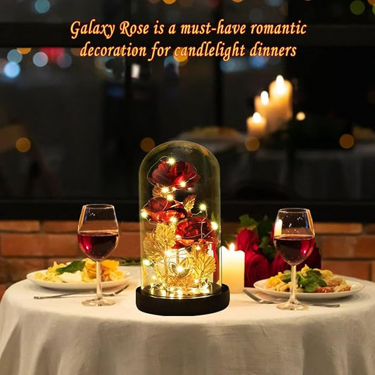 Christmas Flower Gifts for Women,Anniversary Rose Galaxy Flower Rose in Glass Dome,Light Up Rose Flowers with 2 Light Modes, Enchanted Rose Gifts for Women for Christmas Birthday Valentines Wedding