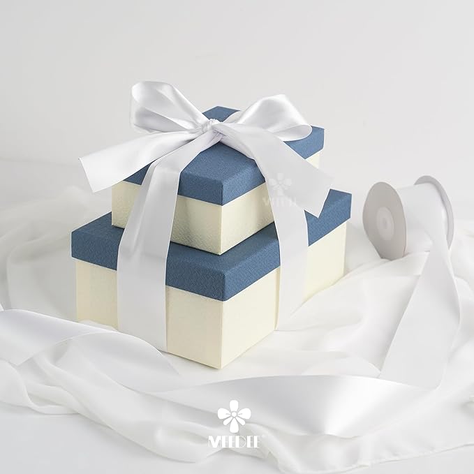 MEEDEE White Satin Ribbon 2 Inch White Ribbon Lux Double Faced Ribbons by 25 Yards Silk Ribbons for Gift Wrapping, Crafts, Satin Weddings, Flower Bouquet, Holiday Decorating
