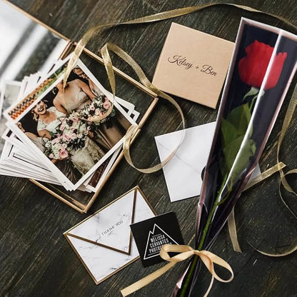 BEISHIDA 50 PCS Single Rose Sleeve Plastic Flower Wrapping Bags Cellophane Flower Sleeves for Florist Bouquet Supplies Mother's Day Valentine's Day (Black and Champagne)
