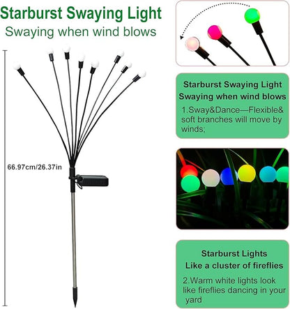 Solar Garden Lights Outdoor, 2 Pack 20 LED Solar Firefly Lights Waterproof, Sway by Wind, Swaying Light for Yard Patio Backyard Garden Planter Flower Bed Pathway Outdoor Decoration (Multicolor)