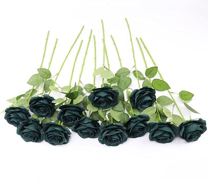 Artificial Rose Flower Artificial Flowers Flower with Long Stem Silk Roses Bouquet for Wedding Bridal Shower Party Home Decoration (Peacock Green, 12 Pcs)