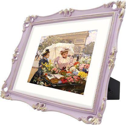SIMON'S SHOP 11x14 Picture Frame Matted to 8x10, Vintage Poster Frames for Gallery Wall Display, Lilac Photo Frames 11x14 with Mat, Antique Home Décor