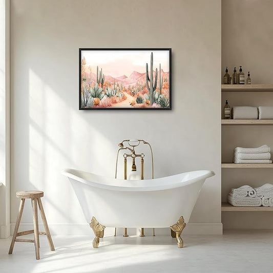 Cactus Large Wall Art Boho Tropical Cacti Pictures Wall Decor Desert Canvas Landscape Print Painting Modern Artwork Home Decoration for Living Room Bathroom Bedroom Office Framed 24"x36"