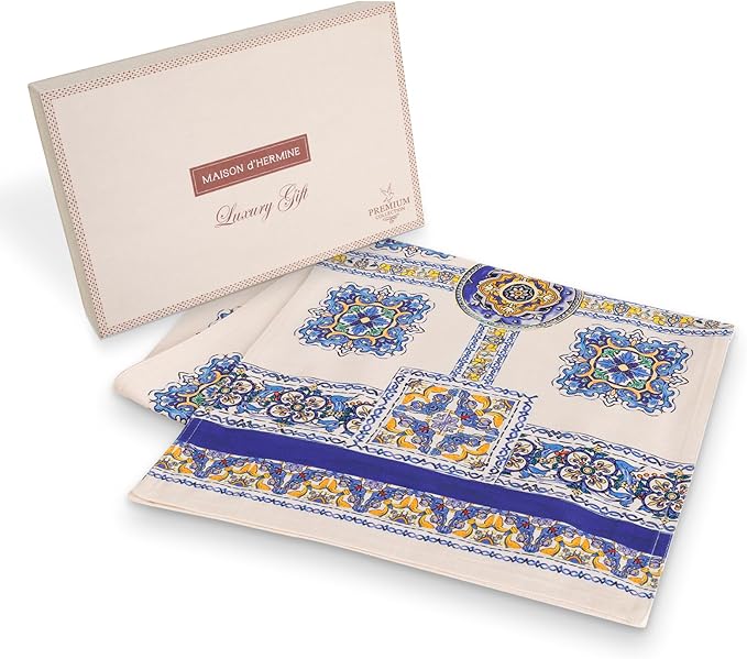 Maison d' Hermine Tablerunners 100% Combed Cotton Premium Table Runner Decorative Table Cover, Home, Kitchen, Dining, Sciacca, Double Layer - (14.5"x108")