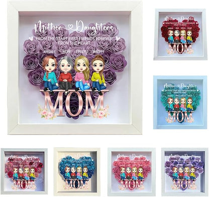 Personalized Mom Flower Shadow Box Custom Heart Shaped Rose Flower Shadow Box Frame From The Start Best Friends Forever From The Heart Mother's Day Portrait Shadowbox Memory Gifts for Mom