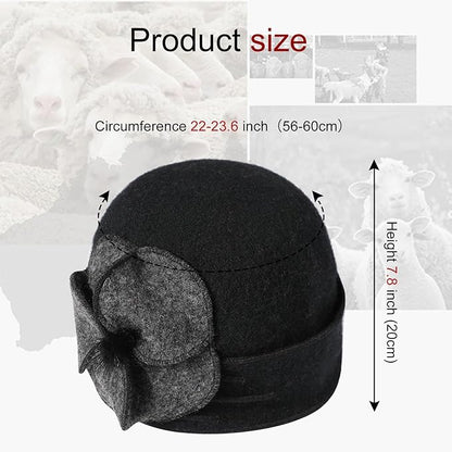 Sumolux Beanie Hats for Women Wool Skull Cap Beret Floral Cuffed French Vintage Dress Cloche Classic Winter 1920s