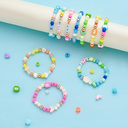 594PCS Bead Bracelet Making Kit for Kids,Colorful Pony Beads Pearl Shell Flower Evil Eyes Star Carft Friendship Bracelet Necklace Jewelry Making Supplies Kit Gifts for Boys Girls Women