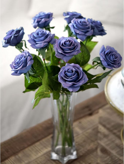 FiveSeasonStuff Fake Roses Wedding Flowers Real Touch Silk Midnight Blue Artificial Flowers 12 Stems