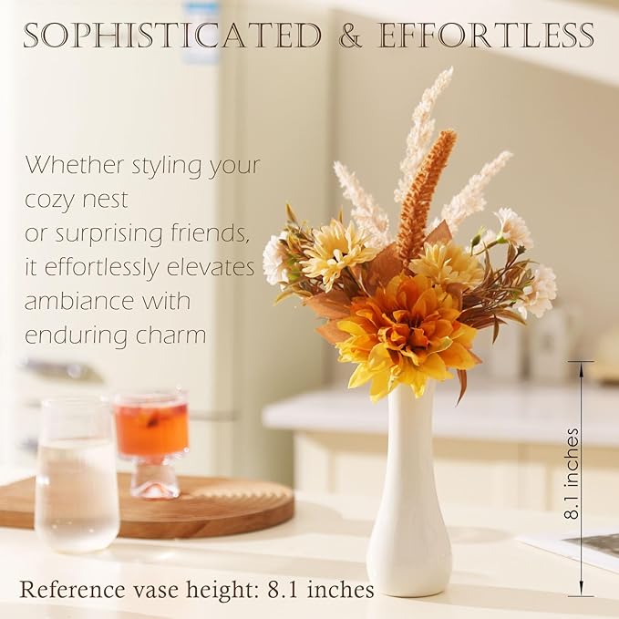 Fake Flower Bouquet, Faux Flower Arrangement for Decorating Kitchens, Bedrooms, Bathrooms, Realistic Artificial Flowers Made of Silk & Plastic, Floral Decoration with Dahlia & Small Blossoms