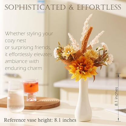 Fake Flower Bouquet, Faux Flower Arrangement for Decorating Kitchens, Bedrooms, Bathrooms, Realistic Artificial Flowers Made of Silk & Plastic, Floral Decoration with Dahlia & Small Blossoms