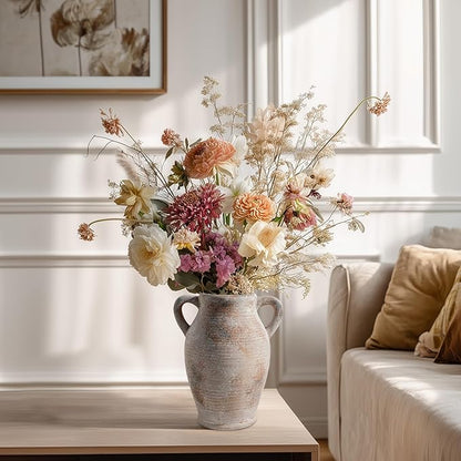 Sunddo 8 inch Rustic Vase for Home Decor, Farmhouse Terracotta Decorative Vase with Handles, Centerpiece Table Decorations, Distressed Living Room, Shelf, Mantle, Entryway, Table Decor