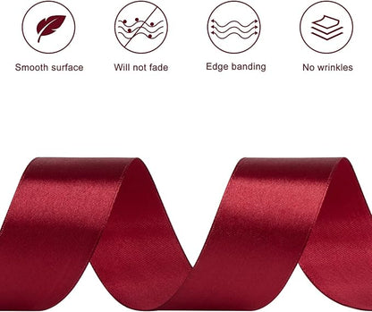 1-1/2 Inches 100 Yards Dark Wine Red Satin Ribbon, Ribbon Roll for Flower Bouquets, Gift Wrapping, Wedding, Handmade Crafts
