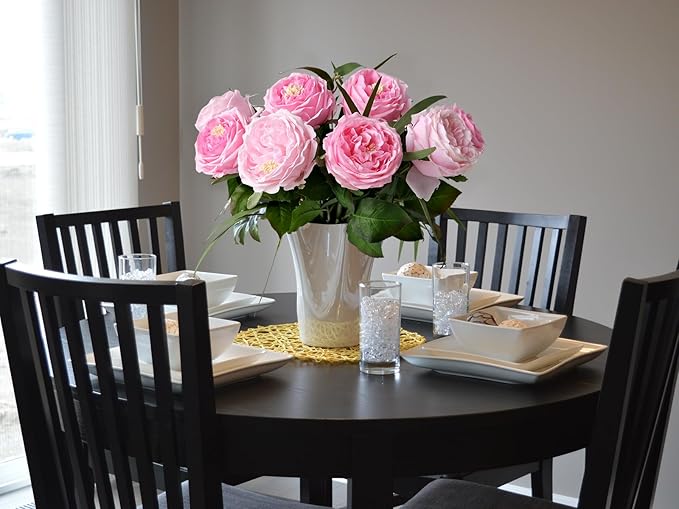 YalzoneMet 3.5'' Big Bloom Rose Artificial Flowers Pink 4Pcs Real Touch Rose Faux 17.7 Inch Long Stem Austen Roses Peonies Fake Flowers for Home Kitchen Party Christmas Flower Wedding Decor