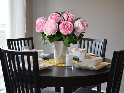 YalzoneMet 3.5'' Big Bloom Rose Artificial Flowers Pink 4Pcs Real Touch Rose Faux 17.7 Inch Long Stem Austen Roses Peonies Fake Flowers for Home Kitchen Party Christmas Flower Wedding Decor