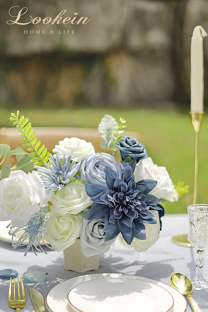 Lookein Artificial Flowers for DIY Wedding Decoration Bridal Bouquet Table Centerpieces Flower Garland Wreaths Aisle Arch Flower Decoration Home Decor, Retro Dusty Blue