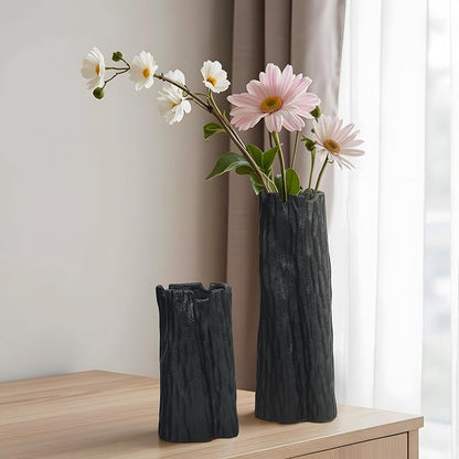 Black Matte Ceramic Vase, Organic Nature Shape, 7.5 Inch Boho Nordic Ins Style Decorative Flowers Vase, Living Room Bedroom Entryway Minimalist Centerpiece Decor, Birthday Gifts for Women