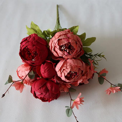 Fule 2 Pack Large Artificial Peony Silk Flower Bouquets Arrangement Wedding Centerpieces (New Dark Red)