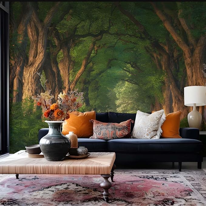 Floral Forest Wall Murals Peel and Stick Forest murals Removable Waterproof Large Wallpaper for Living Room Bedroom (Color-13, 137×98 inch)