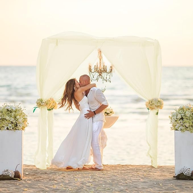 VOK Wedding Arch Draping Fabric Chiffon Fabric, 29in x 18Ft 2 Panels Sheer Chiffon Outdoor Curtain for Wedding Ceremony Birthday Party Decoration (Light Yellow,2 Panel)