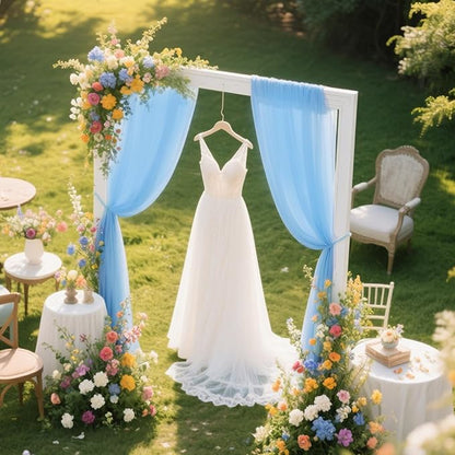 VOK Blue Wedding Arch Draping Fabric Chiffon Fabric, 29in x 18Ft Sheer Chiffon Outdoor Curtain for Wedding Ceremony Birthday Party Decoration (Blue,1 Panel)