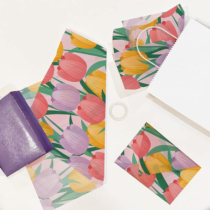 Pro Supply Global Tulips Printed Tissue Paper for Gift Bags or Boxes and Wrapping - Spring Floral Bulk Decorative Art Tissue Paper for Packaging and Gifting | 24 Sheets 20" x 30"