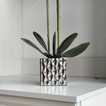 LISU Artificial Orchids, Silver Vases, Home Decoration Flower Arrangements,Purple Orchids Fake Flowers in Vases.