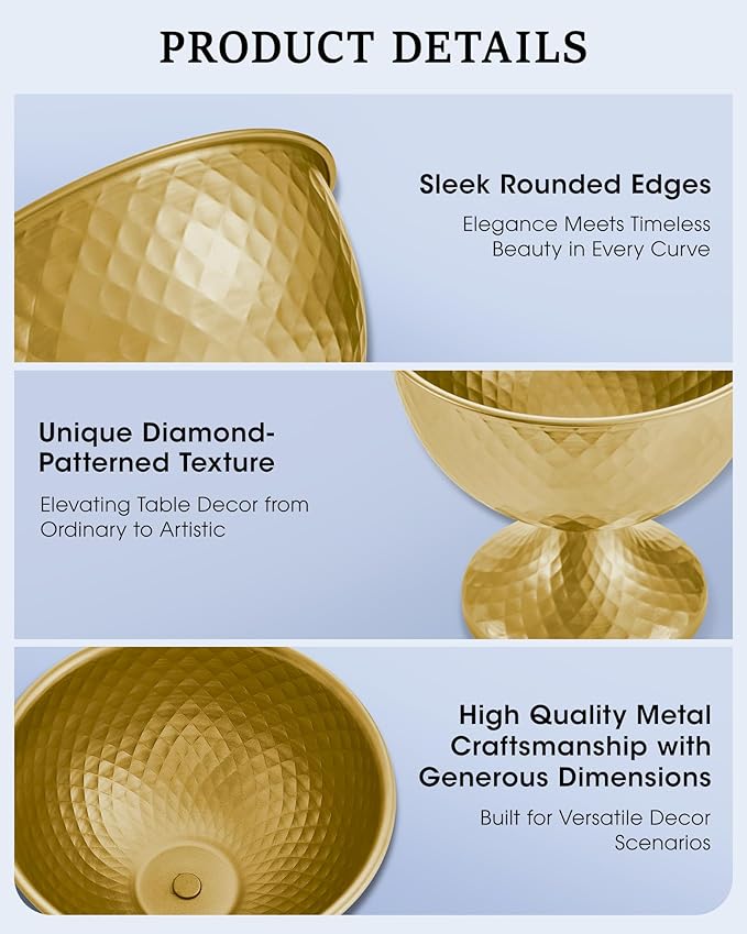 2 Pcs Distressed Gold Metal Compote Bowl Centerpieces for Tables,Urn Vases for Vintage Wedding Centerpieces,Elegant Compote Vases,Pedistal Vase for Christmas Anniversary Party (Gold)