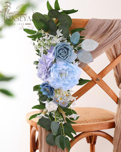 Senseya Artificial Flowers Combo, Blue Purple Silk Roses, Peonies, Dahlias with Stems for DIY Wedding Bouquets, Baby Shower, Table Centerpieces, Home Decor, Fake Floral Arrangements, Party Decorations