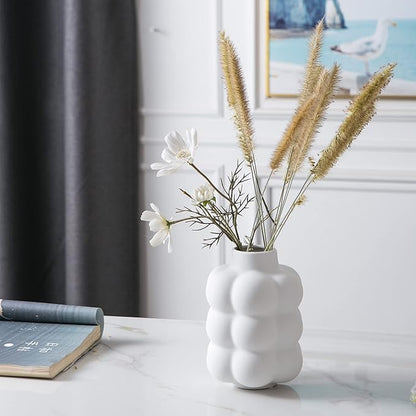 Ceramic Vase, Modern Dried Flower Vase, White Vase with Raised Dots, Boho Home Decor for Centerpiece Wedding Dinner Table Party Living Room Office Bedroom, Housewarming Gift