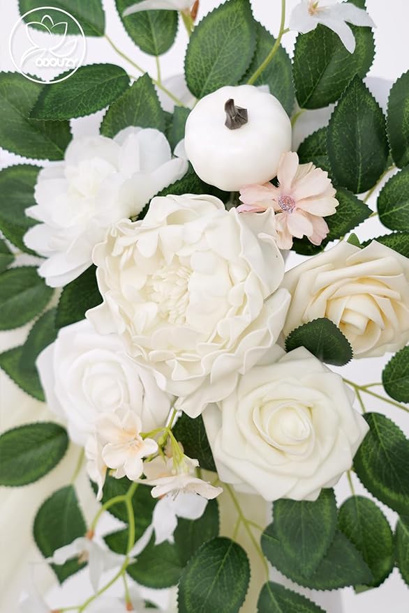 Pack of 2 Wedding Arch, Artificial Flowers, Wedding Decor，Flower Garland Be Suited to Banquet, Party, Reception Entrance Welcome Sign and Background Decoration(Champagne White)