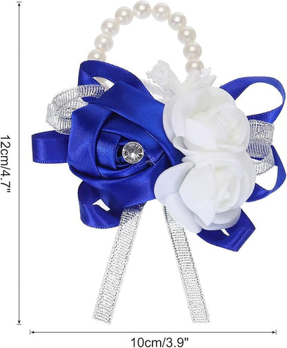 MECCANIXITY Wrist Corsage Artificial Flower Bracelets Rose Wrist Bride Groom Decorative for Wedding Ceremony Prom Party Anniversary Dark Blue
