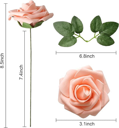 25pcs Artificial Flower Foam Rose Real Touch Roses Flower Heads with Stem for DIY Wedding Bouquets Centerpieces Arrangements Party Baby Shower Home Decor (Shades of Pink Rose)