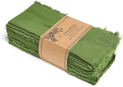 ACCENTHOME Olive Green Cotton Linen Napkin Set of 6 - 18x18 inch Dinner Napkins - Washable Soft Premium Hotel Quality Reusable Napkins Perfect for Family Dinners, Weddings & Everyday Use
