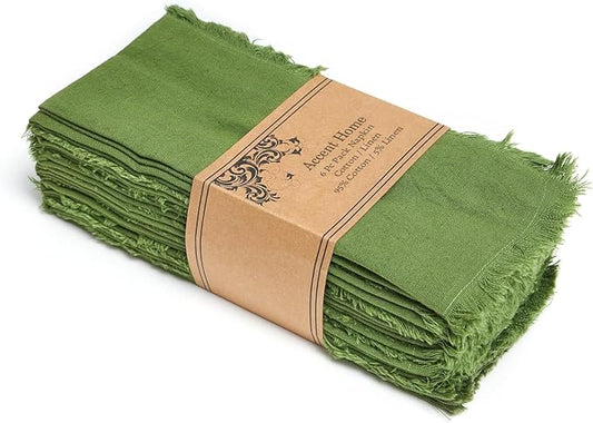 ACCENTHOME Olive Green Cotton Linen Napkin Set of 6 - 18x18 inch Dinner Napkins - Washable Soft Premium Hotel Quality Reusable Napkins Perfect for Family Dinners, Weddings & Everyday Use