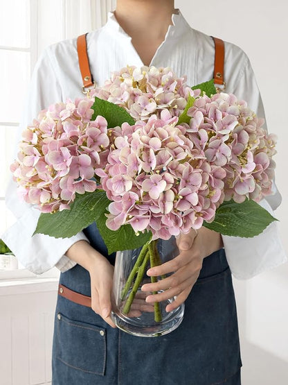 4Pcs 20" Dusty Pink Real Touch Fake Hydrangea Flowers,Full Lifelike Silk Artificial Hydrangeas Fake Flowers for Bouquet Table Centerpieces Spring Wedding Indoor Home