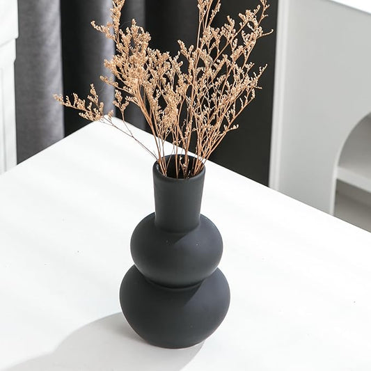 Modern Ceramic Vase, Matte Black Boho Vase, Minimalist Pampas Clay Vases for Wedding Dinner Living Room Office Bedroom, Table Centerpieces